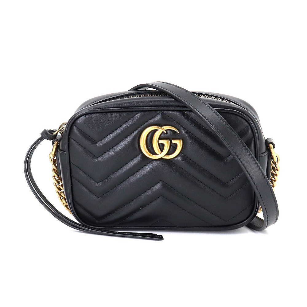 Gucci GG Marmont Quilting Mini Chain Shoulder Bag Leather Black